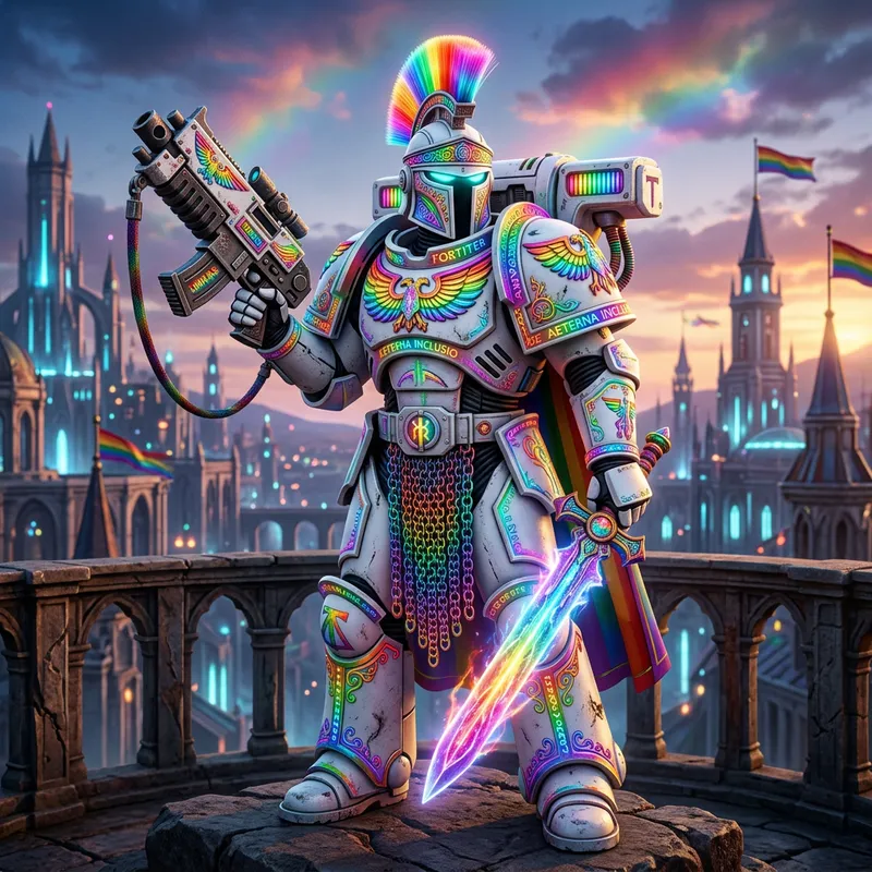 Futuristic Rainbow Space Marine | Warrior Concept Art