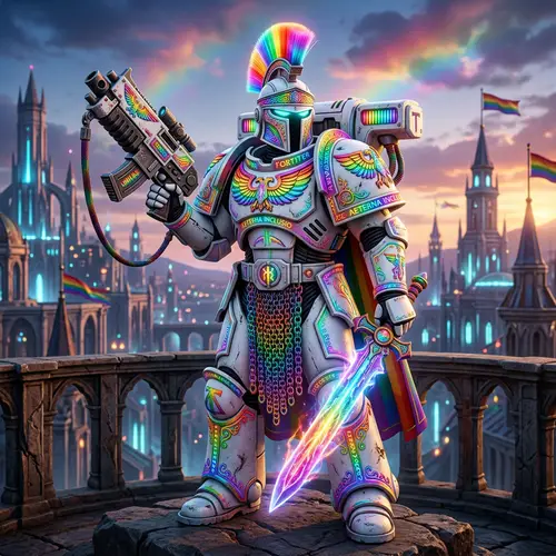 Futuristic Warrior in Rainbow Armor | Space Marine Concept