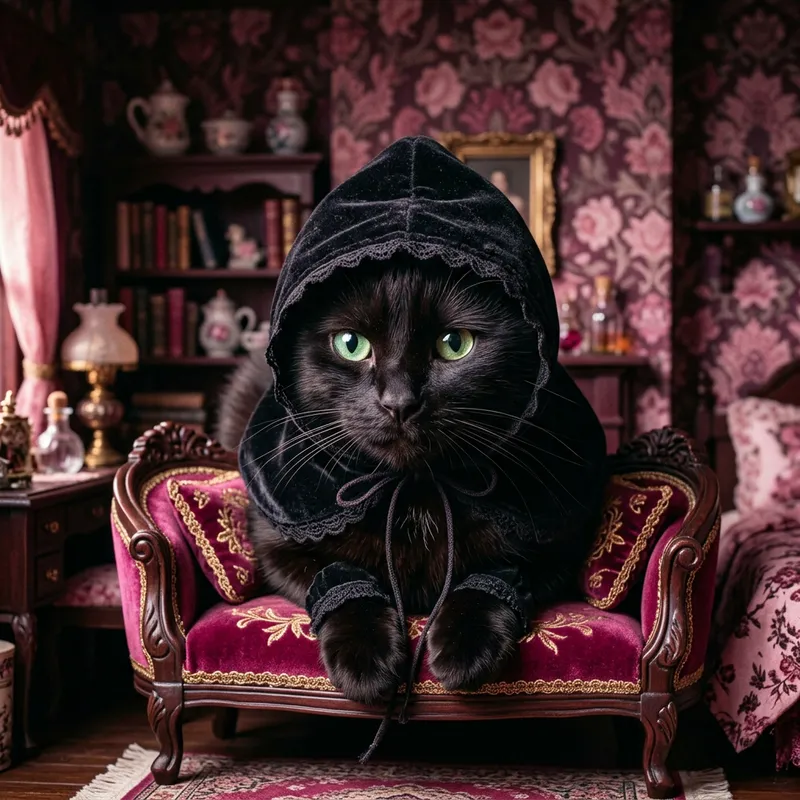 Hyper-Realistic Cat Portrait in Dollcore Style | Pink & Magenta with Chiaroscuro Technique