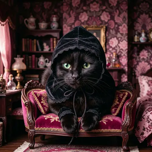 Hyper-Realistic Cat Portrait in Dollcore Style | Pink & Magenta