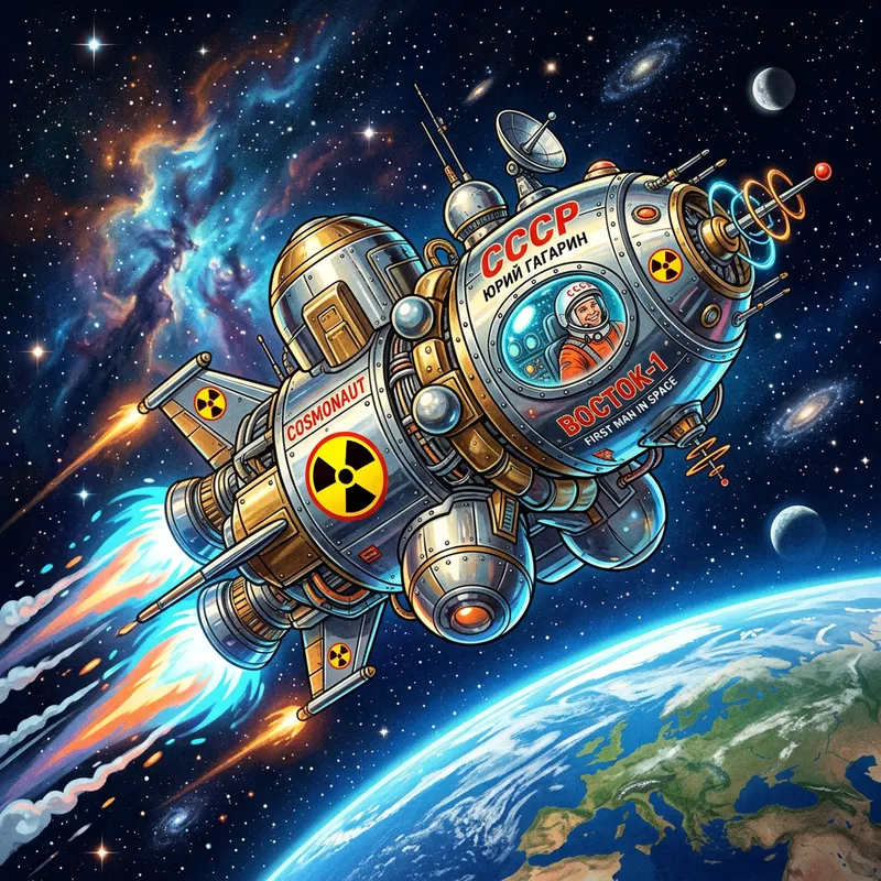 Gagarin's Spaceship in Atom Punk Style - Retro-Futurism Design