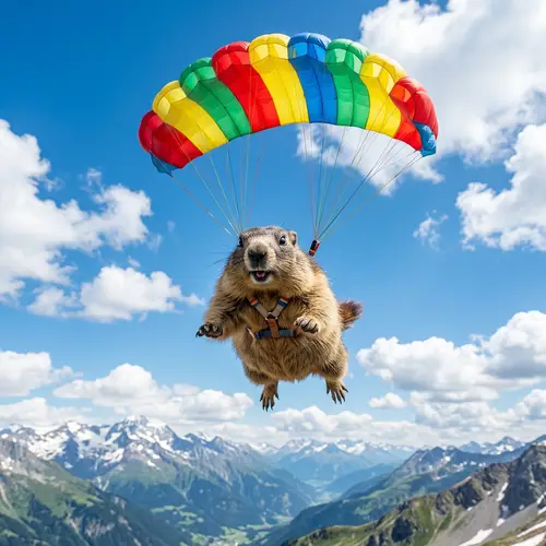 Flying Marmot with Mini-Parachute: Adventure in the Sky