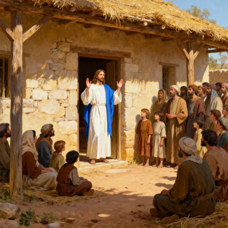Jesus Preaching at Home to a Crowded Gathering