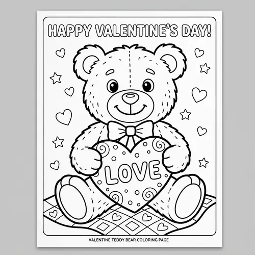 Valentine Teddy Bear Coloring Page - MK Style