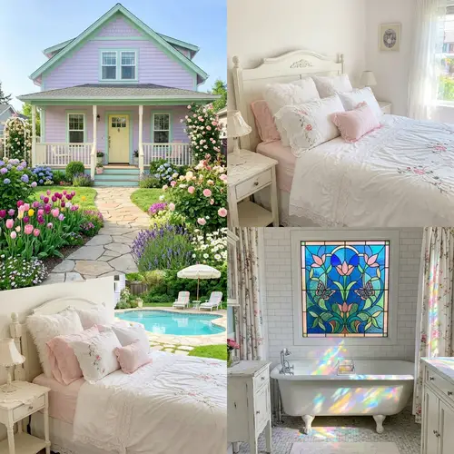 Charming Feminine House with Flower Garden and Stained Glass Bathroom