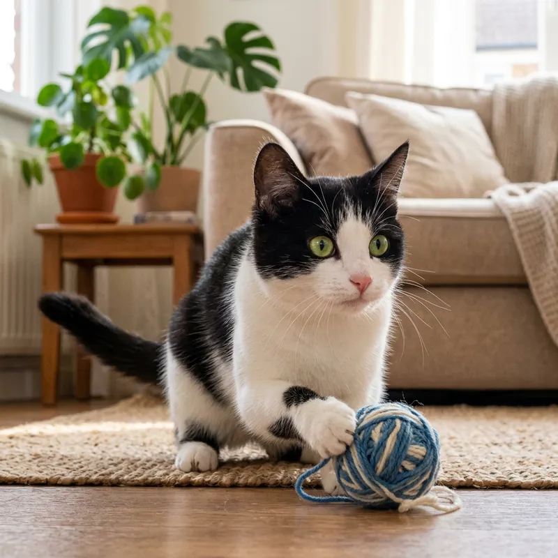 Playful Domestic Short-Haired Cat with Green Eyes