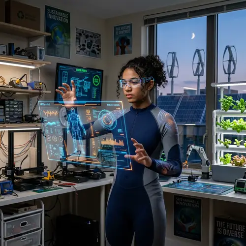 Futuristic Teenager Engaged with Innovative Technology