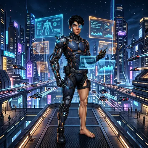 Teenage Cyborg in Futuristic City | Advanced Technology Scene