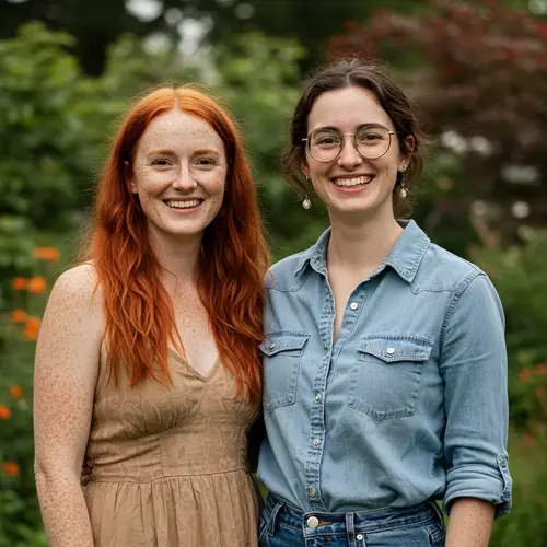 Freckled Women: Redhead and Brown-Haired with Glasses