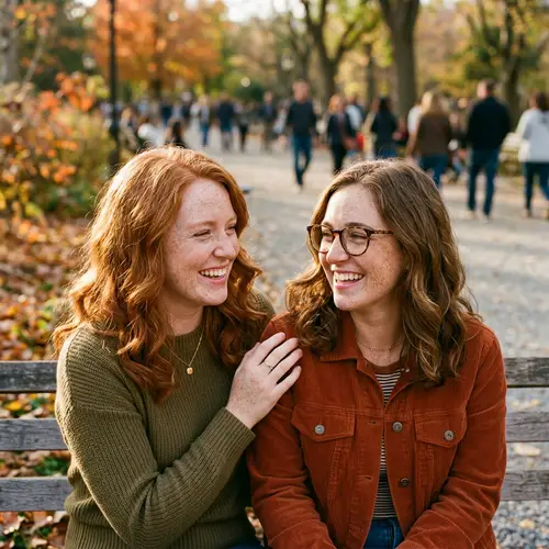Freckled Women: Redhead and Brown-Haired with Glasses