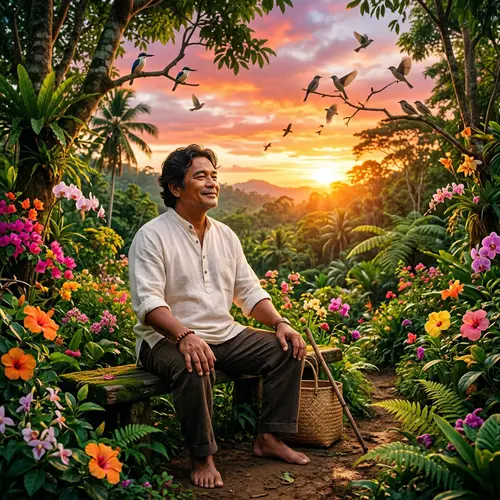Robust Filipino Man Enjoying Nature in 'Kamisa de Chino'