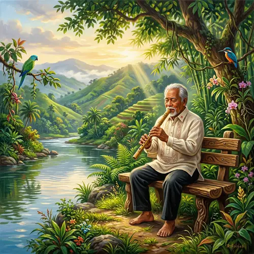 Filipino Man Nature Painting | Traditional Barong Tagalog Scene