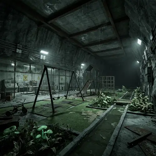 Eerie Underground Playground & Abandoned Laboratory | Dark Grays & Sickly Greens