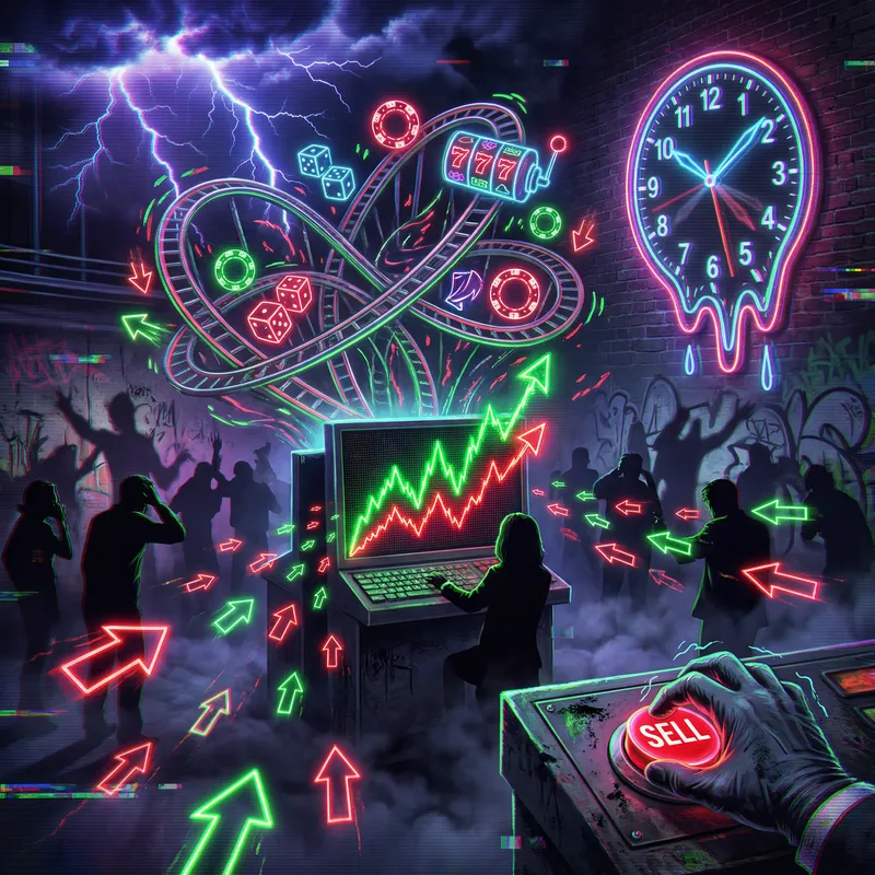 Surreal Stock Market Chaos: A Neon-Noir Experience Surreal Stock Market Chaos: A Neon-Noir Experience