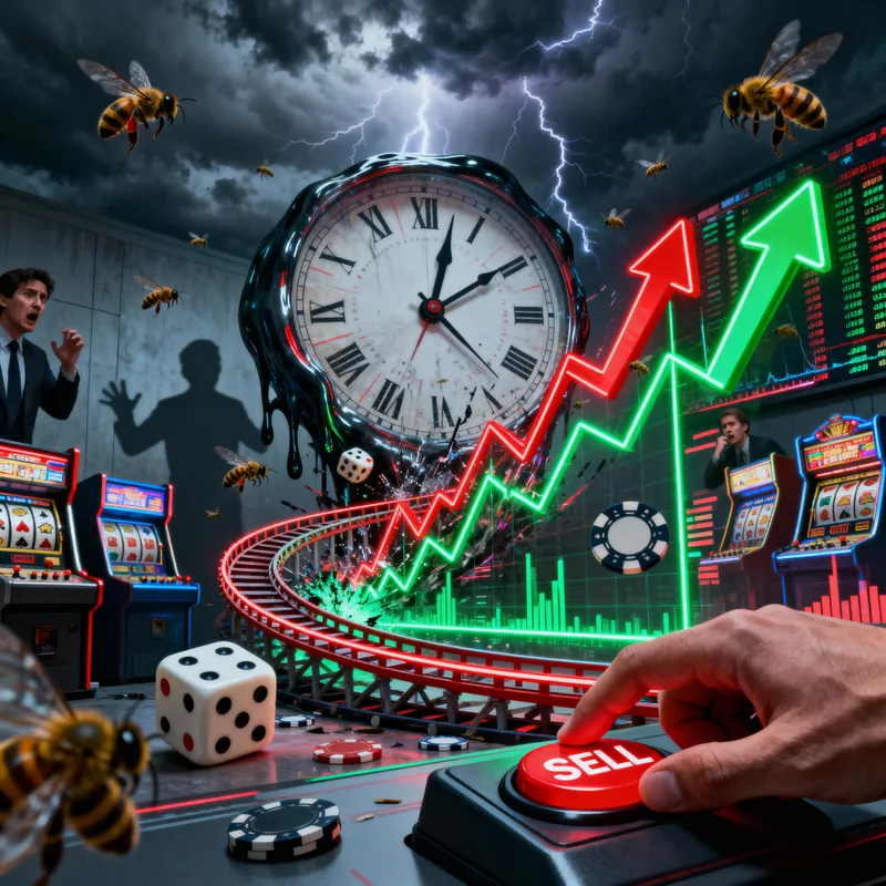 Surreal Stock Market Chaos: A Neon-Noir Experience
