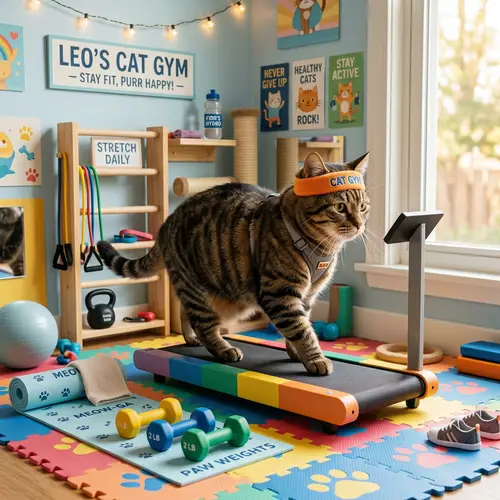 Well-Fed Tabby Cat Working Out | Cute Cat Gym Image