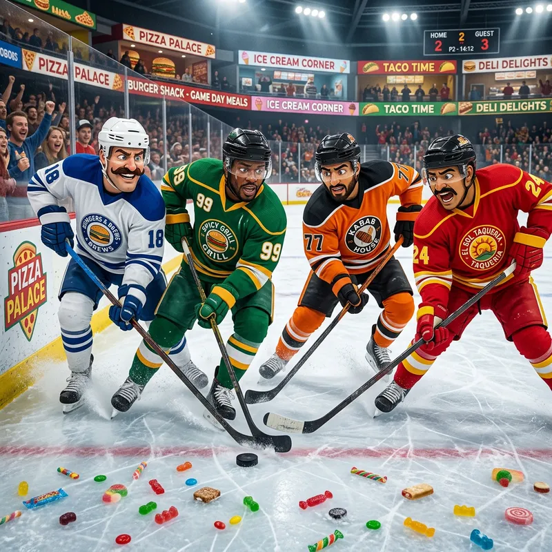Playful Ice Hockey Game with Food and Candy Theme Playful Ice Hockey Game with Food and Candy Theme