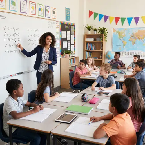Diverse Classroom with Female Hispanic Teacher Teaching Math