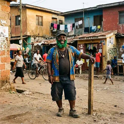 African Man with Unique Green Beard in Urban Locale