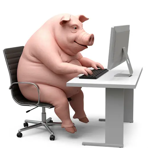 Naked Pig Using a Computer: A Unique Image