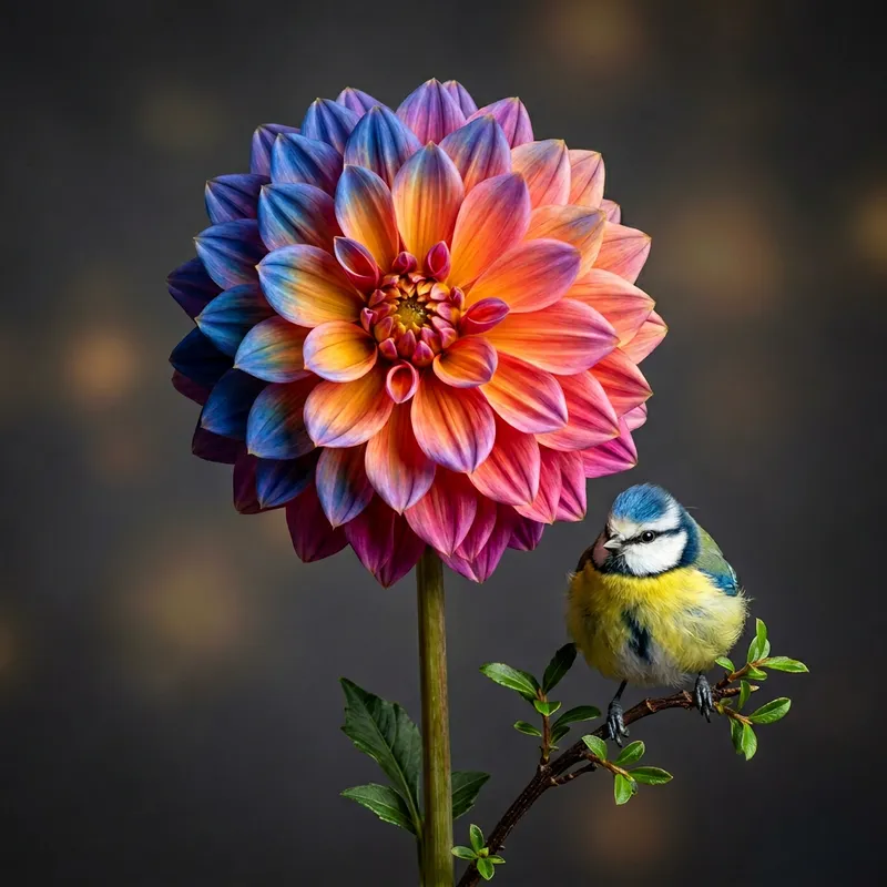 Amazing Flower with Bird - Studio Photography