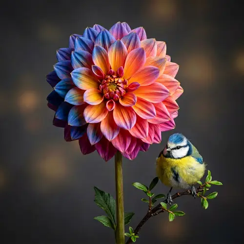 Amazing Flower with Bird - Studio Photography