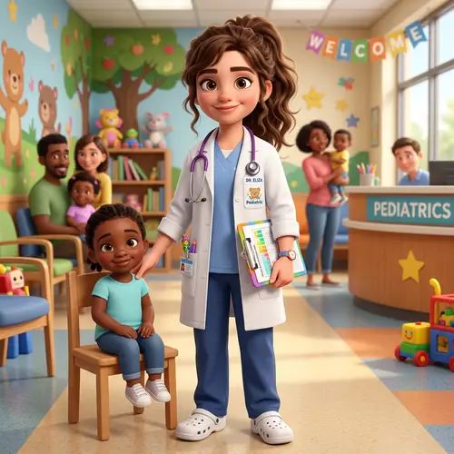 Pixar Style White Girl Doctor Costume - Brown Hair & Eyes