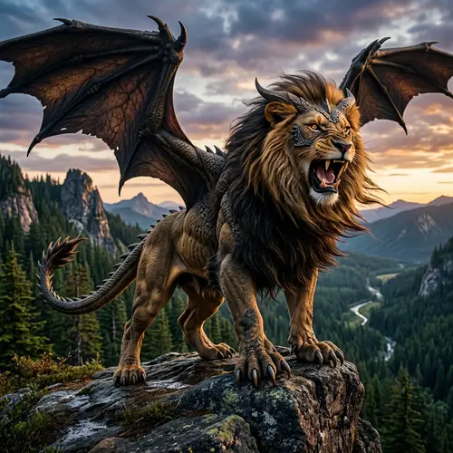 Majestic Lion Dragon Creature: Mythical Fusion of Power and Dominance
