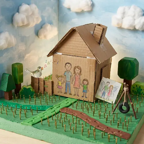 Childhood Memories: Cardboard World of Imagination - Unique Artistic Creation