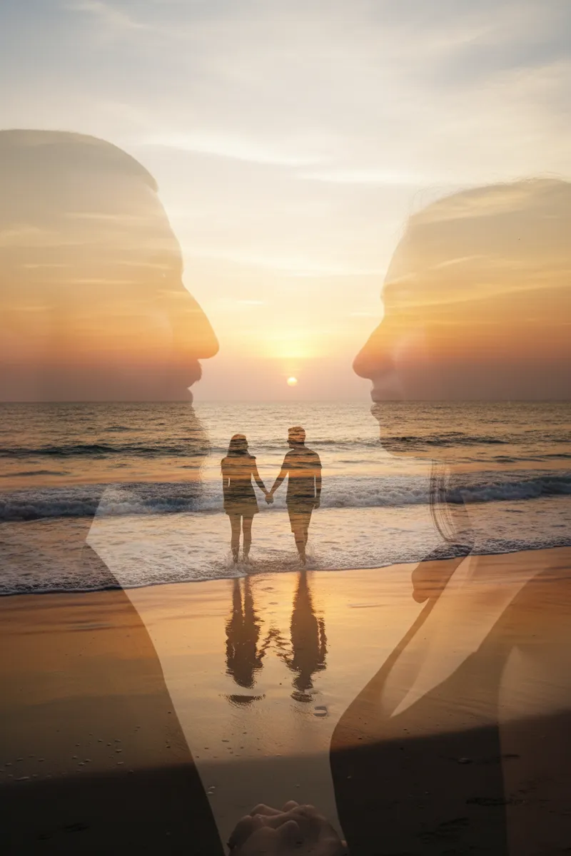 Cinematic Double Exposure Beach Sunset Image