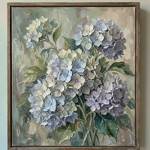 Hydrangea Flowers Impasto Oil Painting in Muted Tones