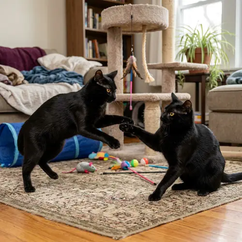 Playful Black Cats: Agile Antics in Cat-Friendly Environment