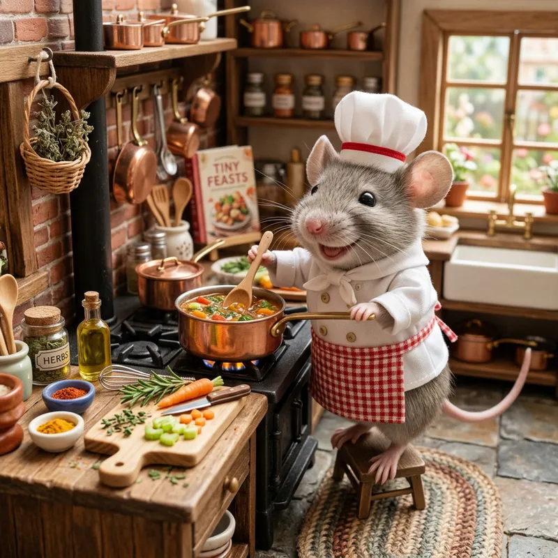 Smiling Chef Mouse Cooking Delicious Food