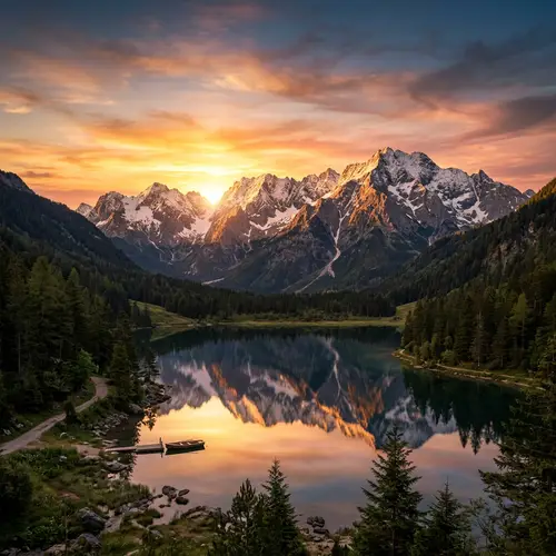 Golden Dusk: Sun Behind the Majestic Mountains