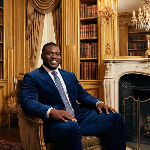 Stylish Black Man in Opulent Suit Setting