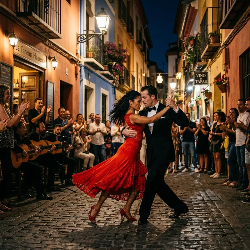 Passionate Tango on Spanish Street at Twilight