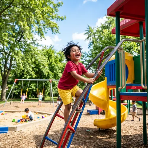 Joyful South Asian Child Playing in Colorful Playground