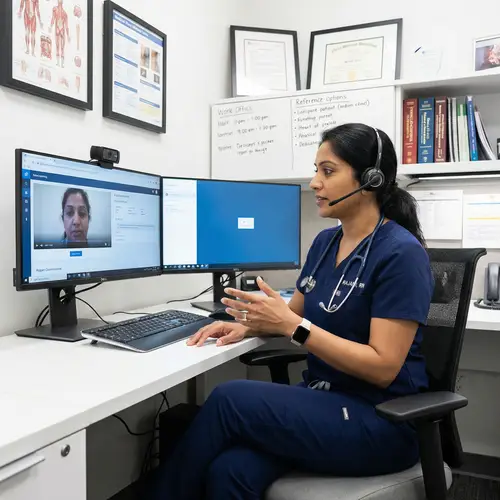 South Asian Female Nurse Telehealth Consultation | Healthcare Tech