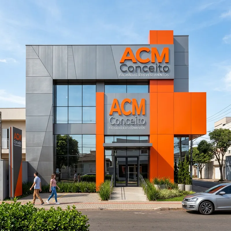 Orange and Gray ACM Facade Design with Logo Orange and Gray ACM Facade Design with Logo