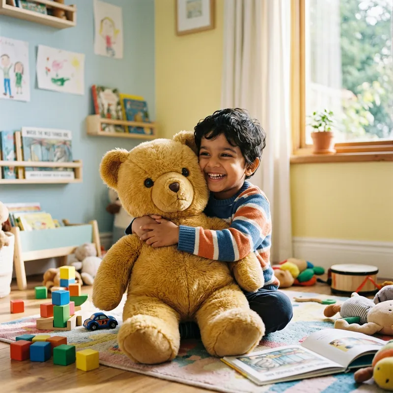 Happy Child Hugging Toy Bear Happy Child Hugging Toy Bear