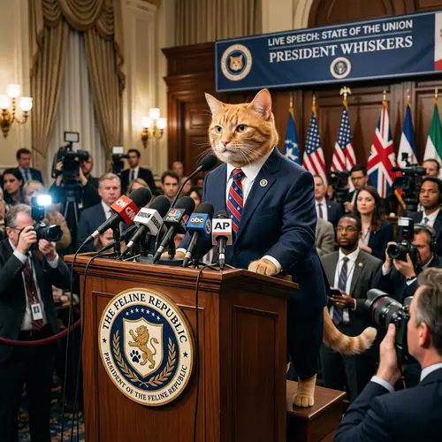 Cat President Delivering Live Speech