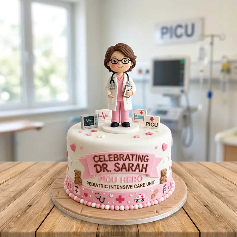 Fondant Cake with Female Doctor Figure - Medical Theme Fondant Cake with Female Doctor Figure - Medical Theme