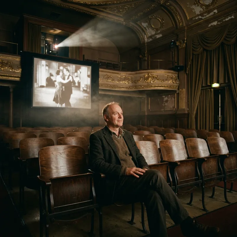 1920s Vintage Movie Theatre Scene with Man | Charming Cinema Experience