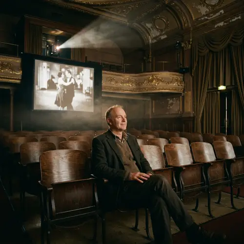 Vintage 1920's Movie Theatre with Man | Charming Cinema Scene