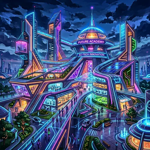 Futuristic School Building | Neon Architecture Design