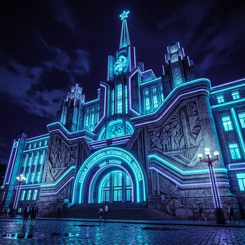 Portugal Republique School: Futuristic Soviet Aesthetic with Neon Lights