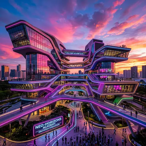 Futuristic School Building | Modern Architecture in Neon Palette