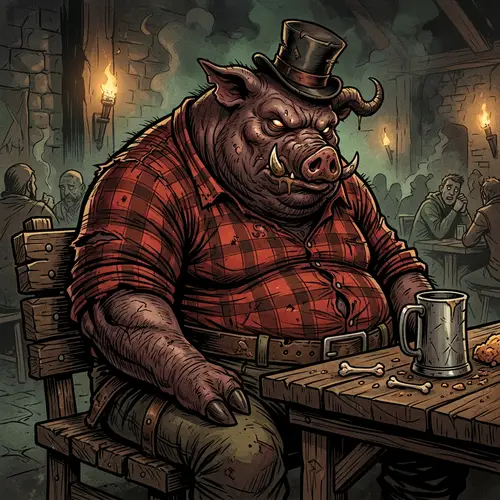 Demonic Fat Pig with Hat and Shirt