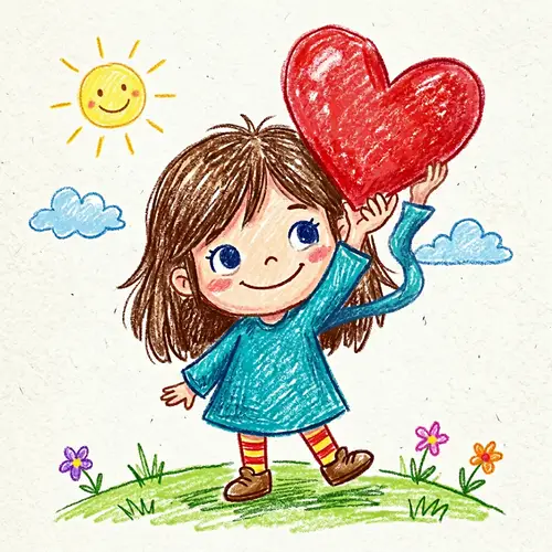 Cute Chibi Girl with Heart - Colorful Illustration