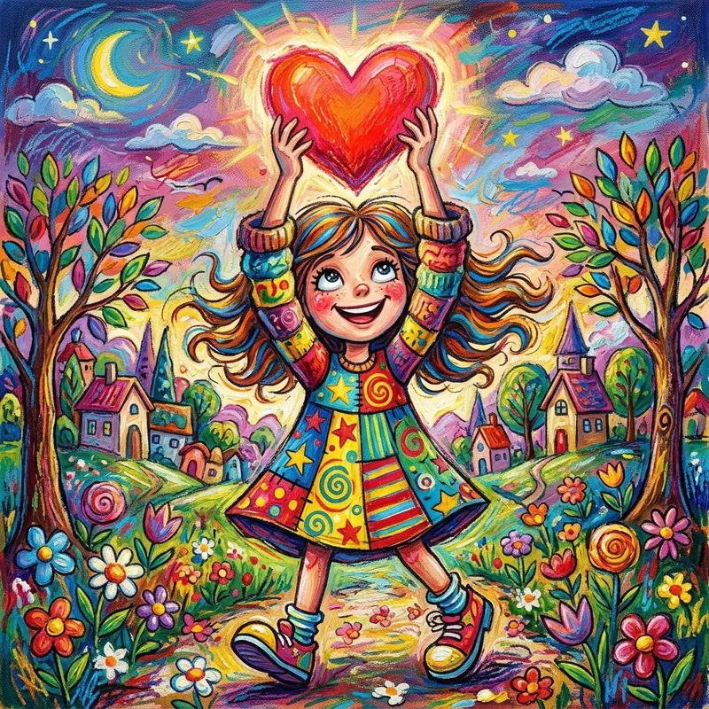 Vivid Girl Holding Heart | Unique Artwork